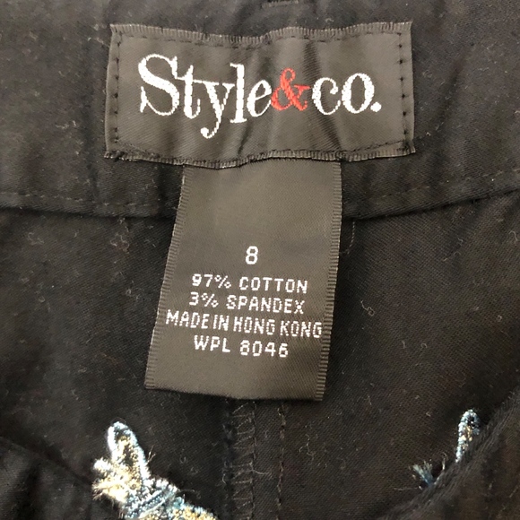 âDragonfly in Amber:â Women Black Capri w/Blue Dragonflies - Picture 3 of 3